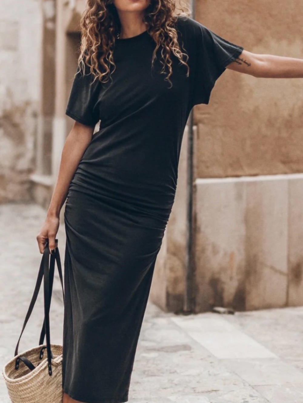 Mikuta Draped Tee Shirt Dress Olive Green XS